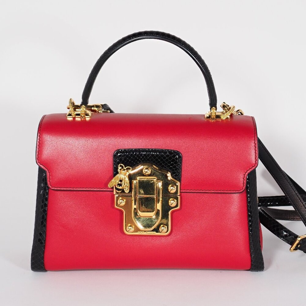Dolce & Gabbana Red Leather Top Handle Shoulder Bag with Gold Hardware